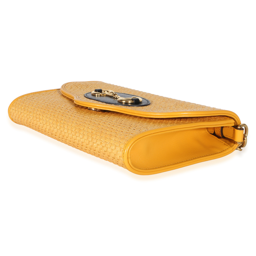 Gucci Yellow Raffia Azalea Calfskin Small Horsebit 1955 Chain Shoulder Bag - Picture 7 of 8